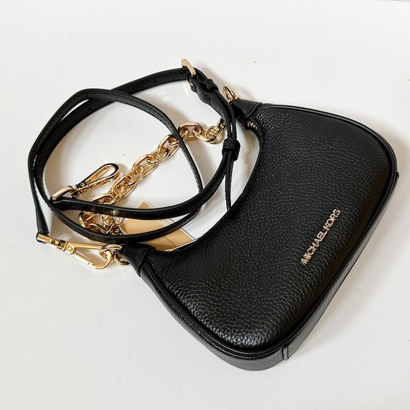 Michael Kors CORA MINI Zip Pouchette Shoulder Crossbody Leather Bag Black - Picture 6 of 14